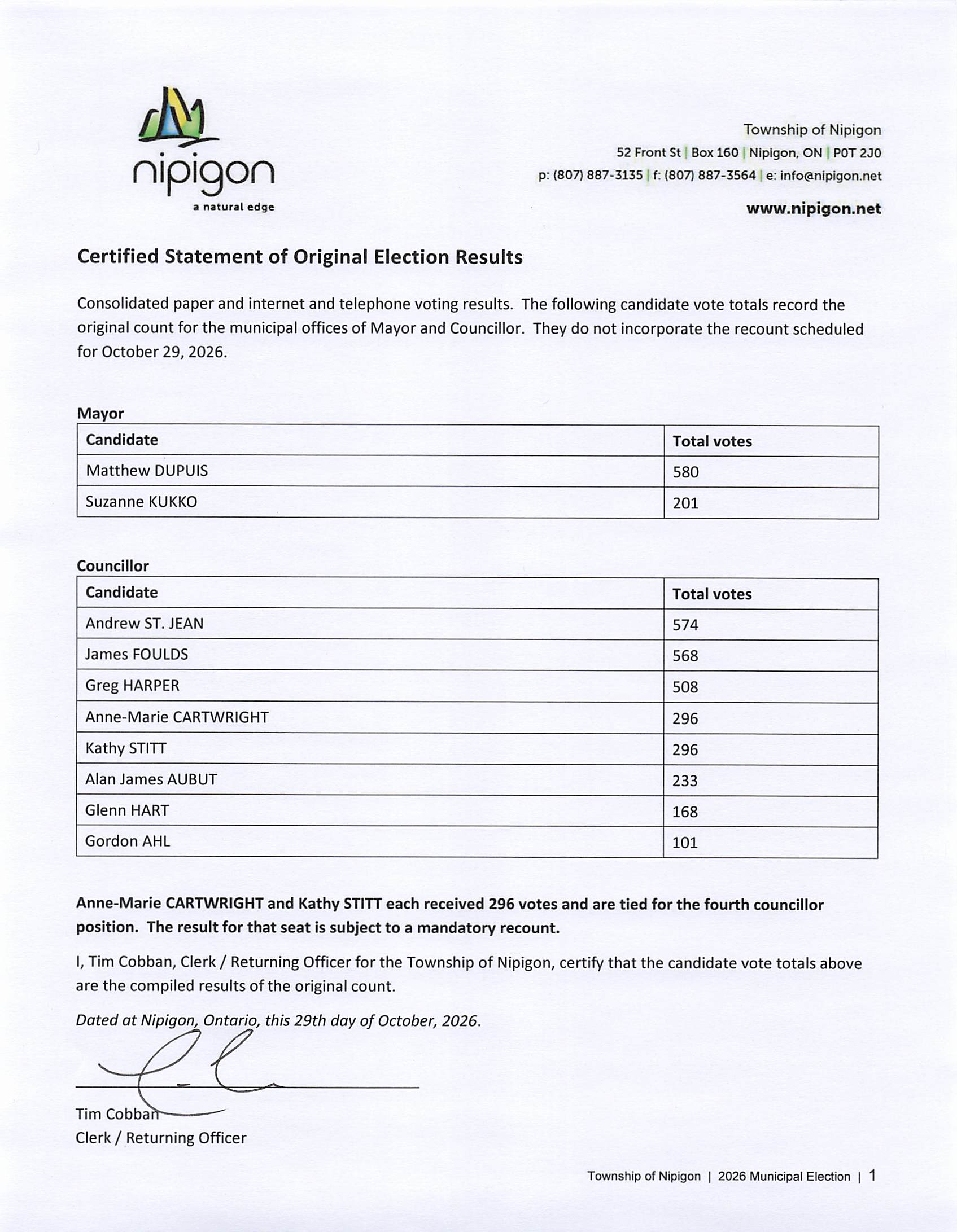 Certified 2026 Election Results signed Page 1