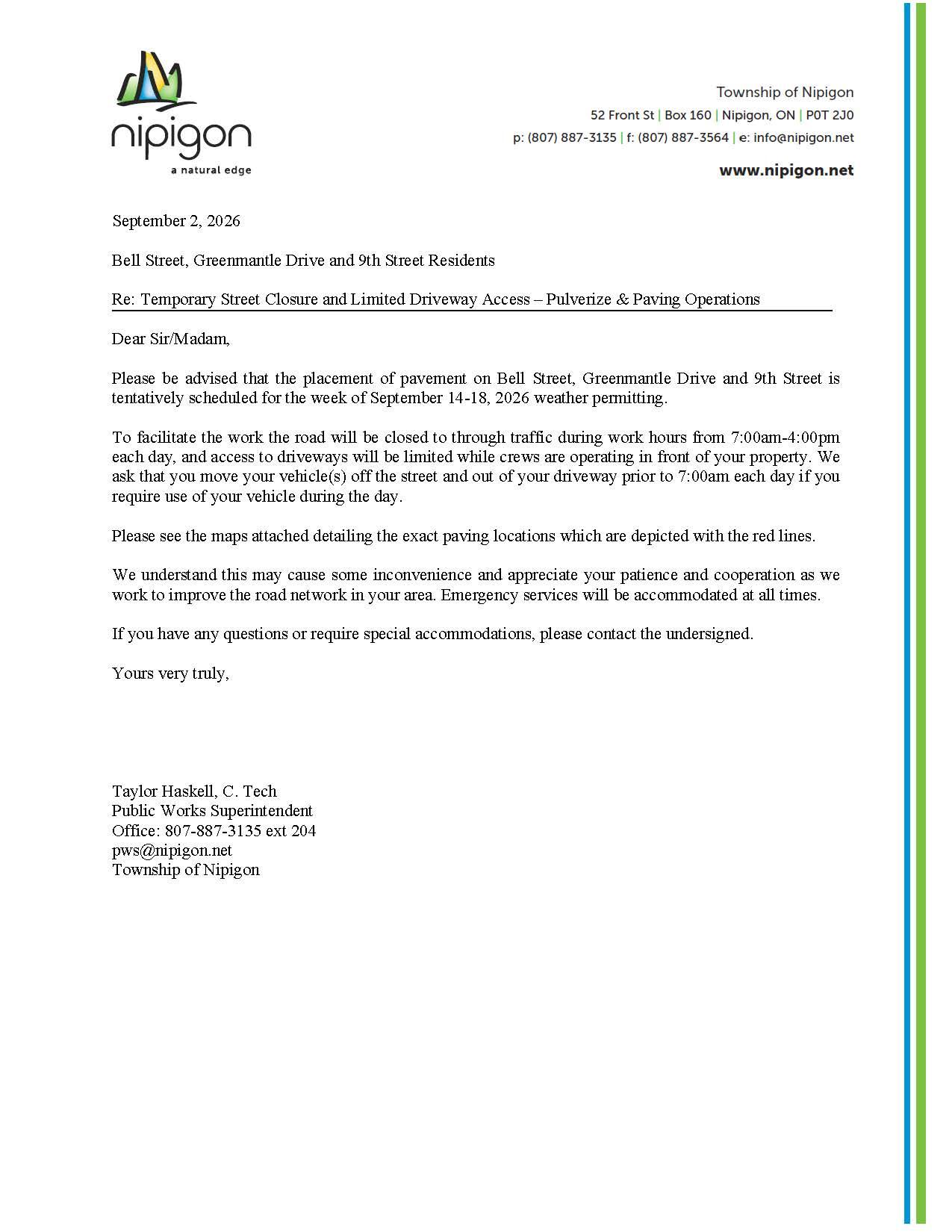 Letter to Residents Bell St Greenmantle Dr 9th St Paving Sept 14 18 2026 002 Page 1