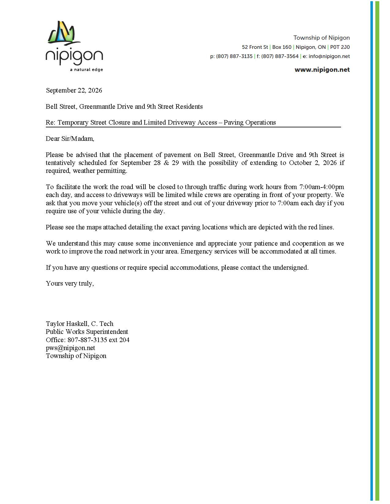Letter to Residents Bell St Greenmantle Dr 9th St Paving Sept 2829 2026 Page 1