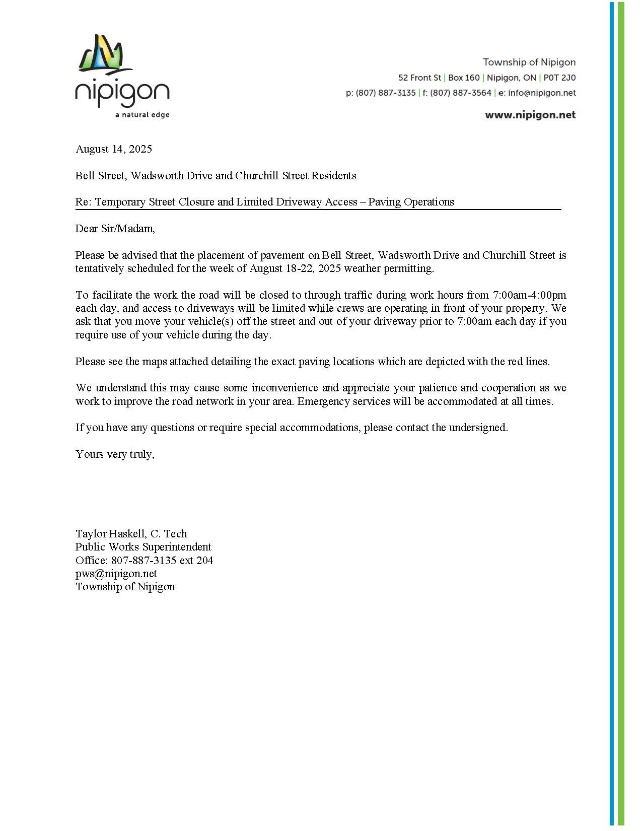 Letter to Residents Churchill St Bell St Wadsworth Dr Paving August 18 22 2025 Page 1