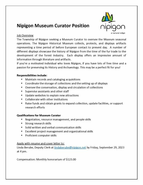Nipigon Museum Curator Position