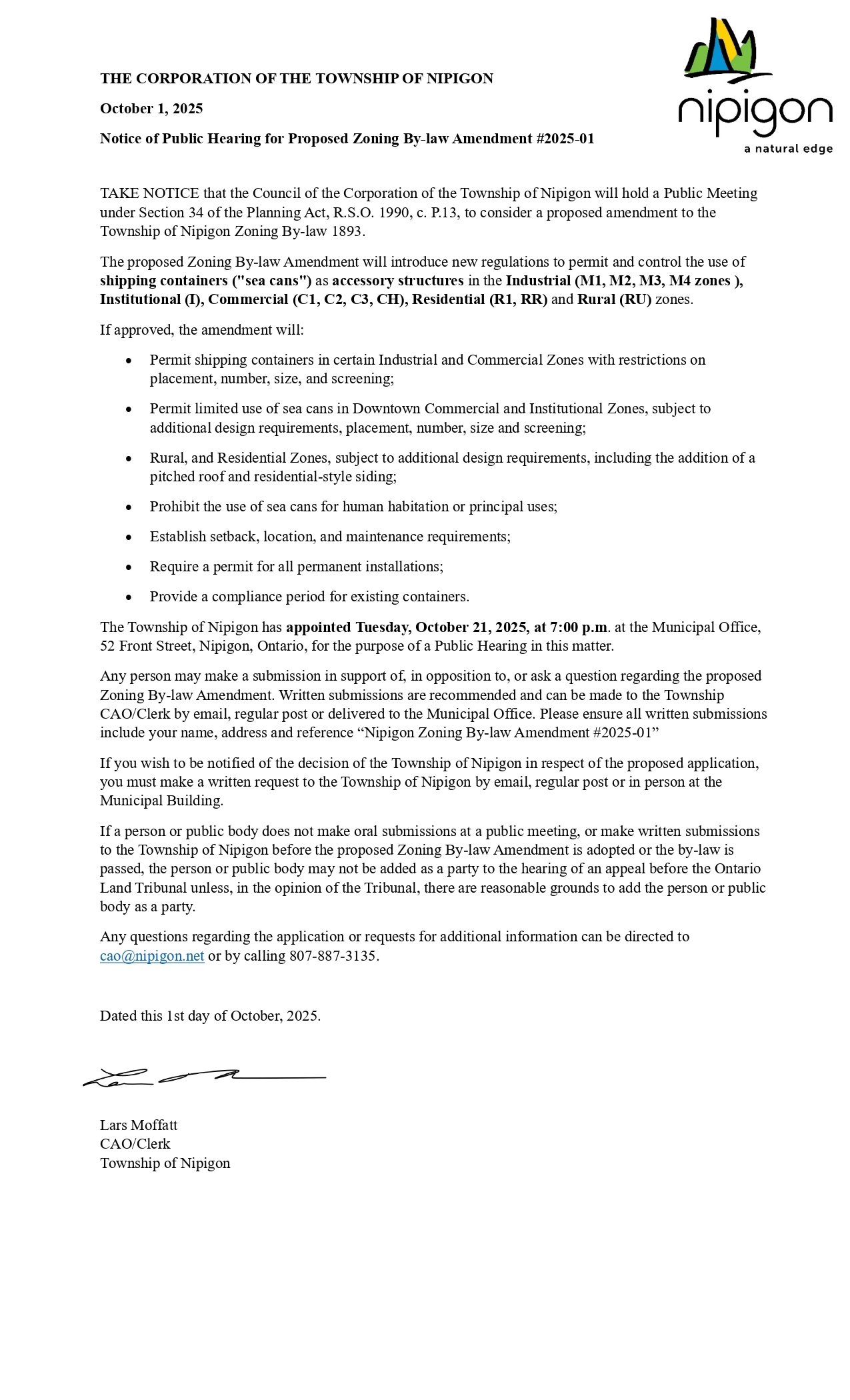 Notice of Public Hearing For Zoning By law Amendment page 0001