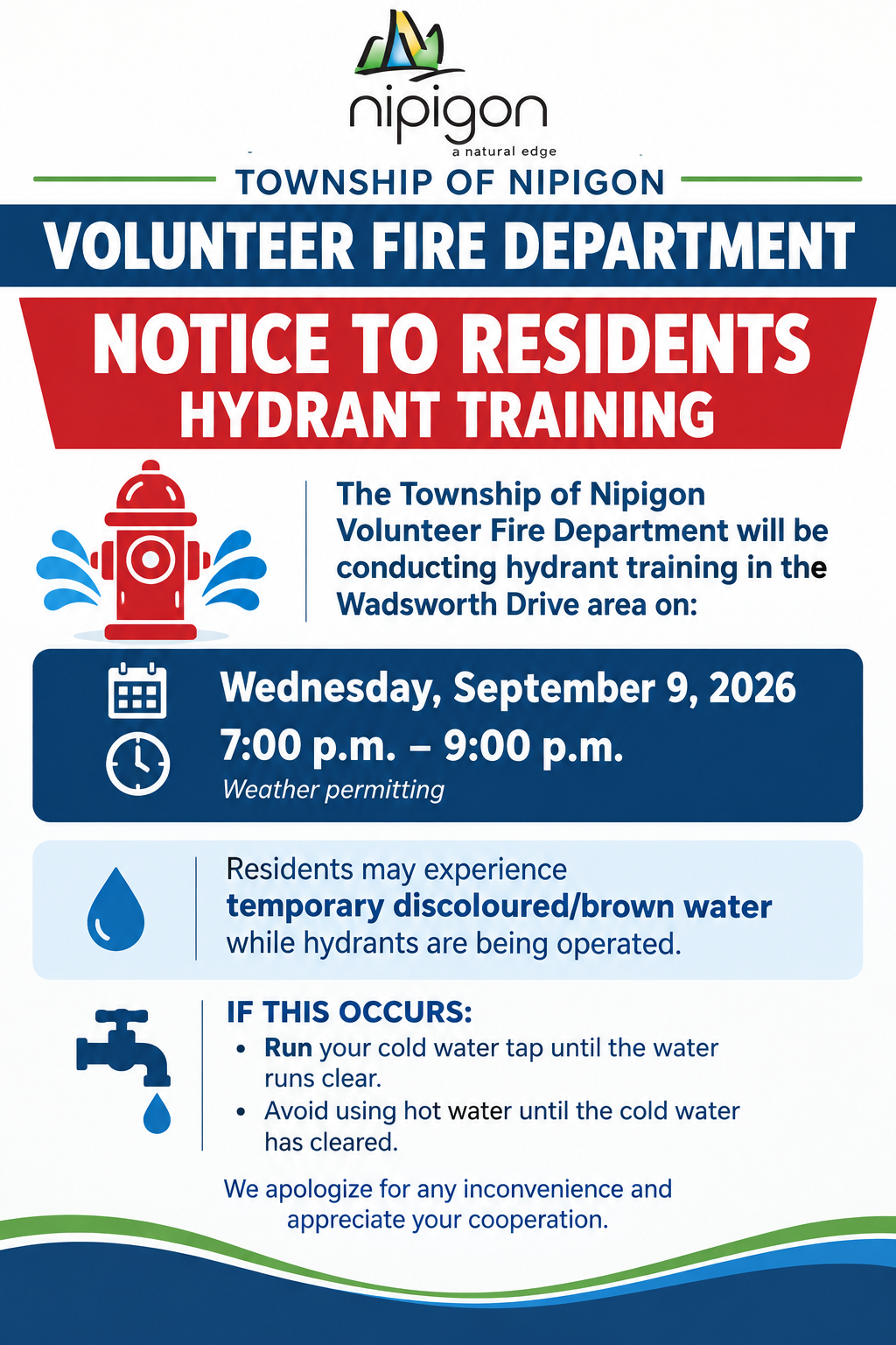 VolunteerFireDept Hydrant Training Notice Sept 2026