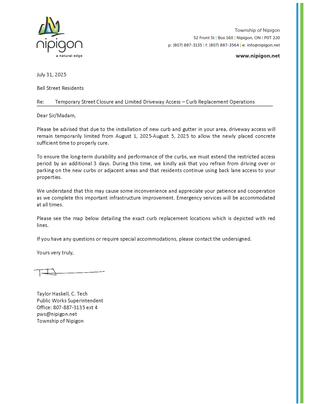 Letter to Residents Bell St Curb Replacement August 1 August 5 2025 Page 1