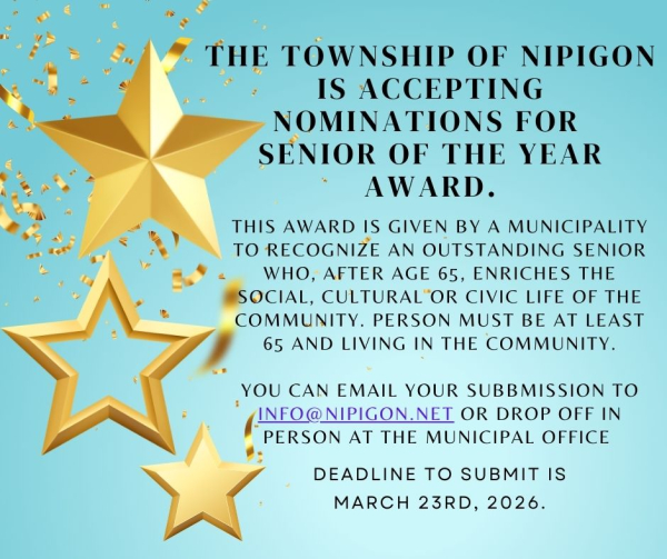 The Township of Nipigon is accepting nominations for Senior of the Year Award